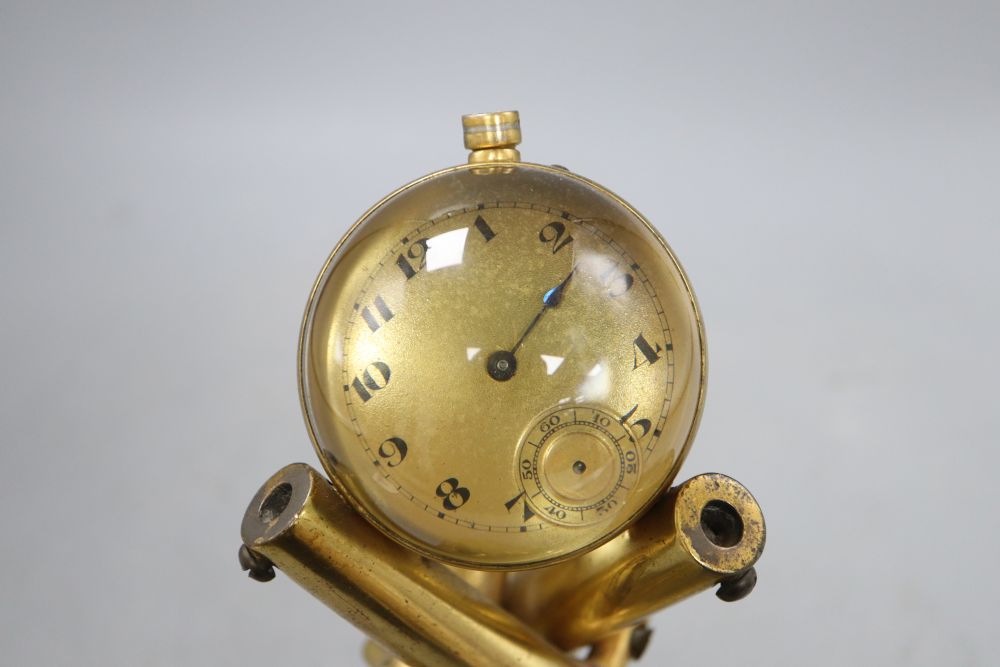 A novelty cannon and cannon ball timepiece, height 22cm